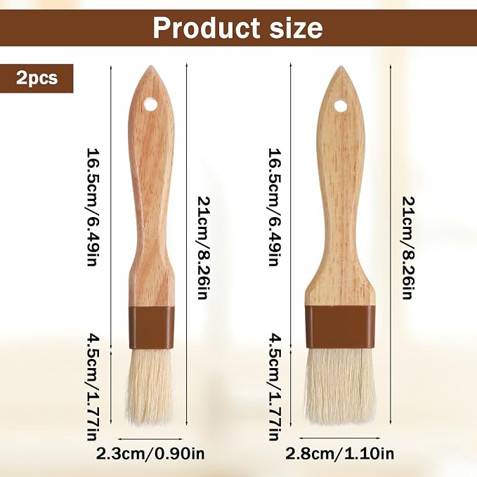 2PCS Pastry Brushs for Baking, Basting Brush for Cookings Natural Boar Bristle Butter Brush for Cooking-Wooden Handle Non-Shedding Food Grade Cooking Brushs for Butter, Oil Baking (0.9 Inch,1.1 Inch)