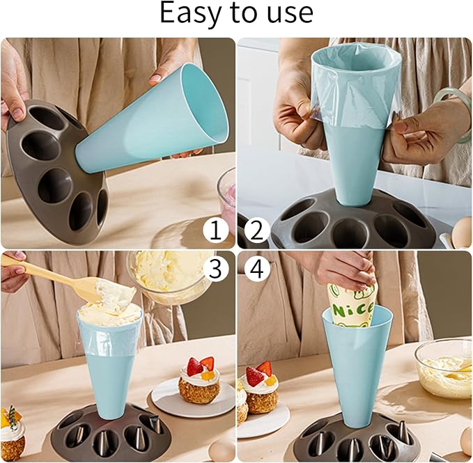 Piping Bag Holder Stand for Filling, Pastry Bag Stand with 8 Slots Nozzles, Plastic Pastry Bag Stand for Cake Decorating, Baking Accessories (Light Blue)