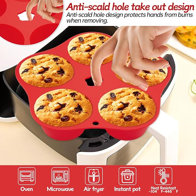 2pcs Air Fryer Muffin Pan Round Egg Bite Silicone Mold for Oven Bakin,1pcs Muffin Tins Cups Cake Tray for Air Fryer Liners Basket Instant Pot Accessories Baking Muffin Pancake