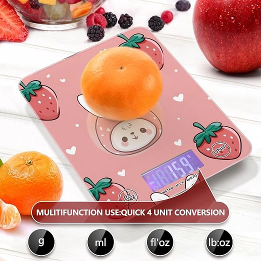 Food Scale Kitchen Scale Food Scales Digital Weight Grams and Ounces Small Electronic Food Scale for Baking Cooking Pink Bunny Strawberry Hearts