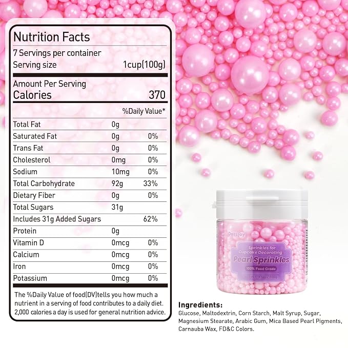Dazzjoy Edible Pink Pearl Sprinkles, Valentines Sugar Sprinkles for Cake Decorating, 130g/4.58oz, Cake Decorations, Birthday Holiday Party Supplies