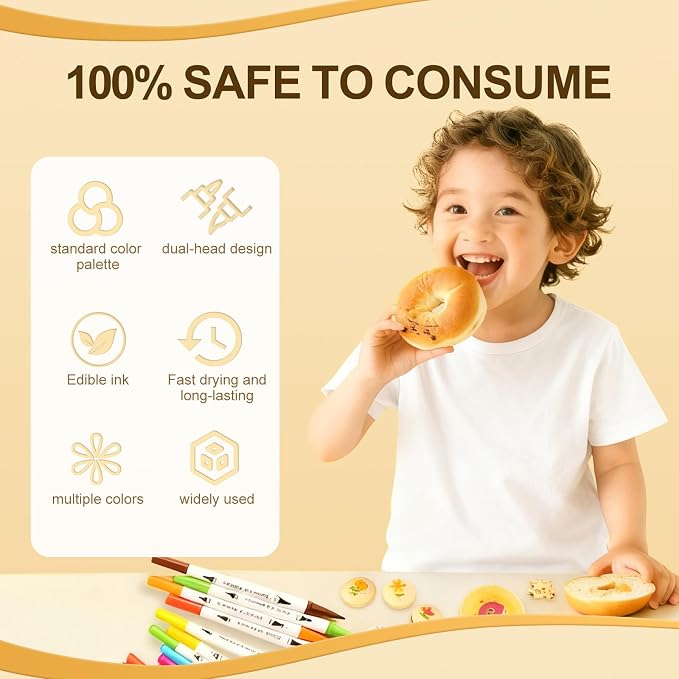 KORNNAC Food Coloring Edible Markers For Cookie Decorating,12pcs Color Pens,Double Side Comestibles Marker With Thick & Fine Tip For Cakes,cookie