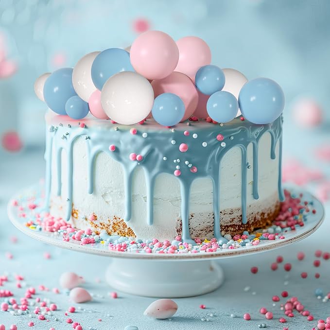 75 Pcs Cake Balls Topper Decorations Foam Cupcake Topper Mini Balloon Cake Topper Balls Cake Picks for Cake Deco Birthday Party Wedding（Blue,Pink,Gold）