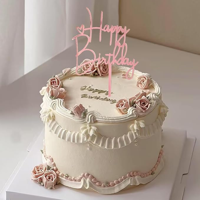 Rose Gold Cake Topper, 6pcs Acrylic Cake Toppers for Birthday Decorations