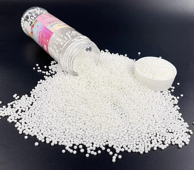 Sprinkles Pearl Sugar 2mm Candy 120g/ 4.2oz Baking Edible Cake Decorations Cupcake Toppers Cookie Decorating Ice Cream Toppings Celebrations Shaker Jar Wedding Shower Party Christmas Supplies (White)