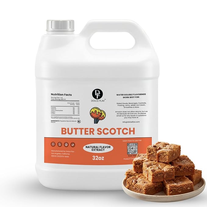 Dolce Flav Butterscotch Flavoring 32 oz – Bulk Sweet Extract for Ice Cream Shops, Coffee Chains & Foodservice