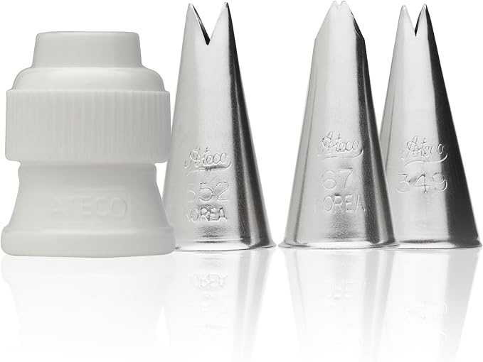 Ateco 382-4 Piece Leaf Decorating Tube Set, Includes Stainless Steel Tips: 67, 349, 352 & One Standard Coupler
