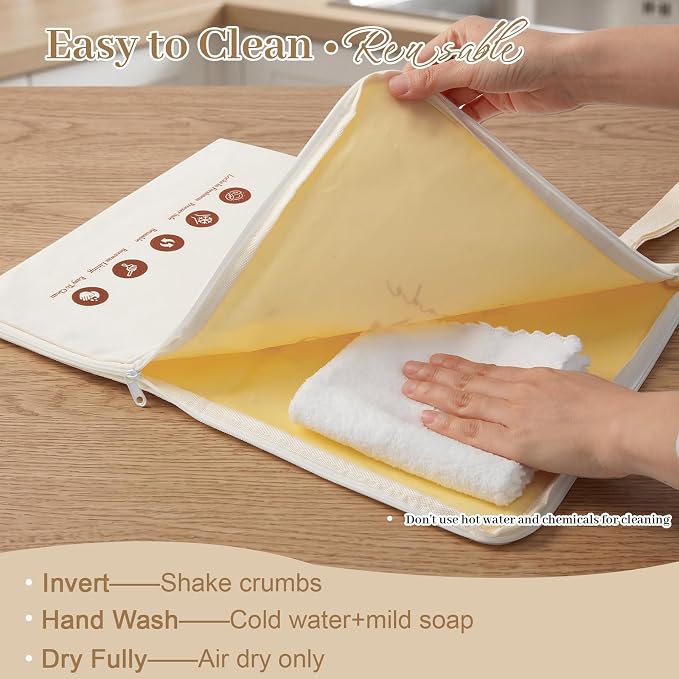Premium Beeswax Bread Bags for Sourdough, 2 Pack XL 13x17in Wide Zipper Bread Storage Bags, Reusable Natural Fresh-Keeping Bread Bag Ideal for Home Bakers & Homemade Artisan Bread