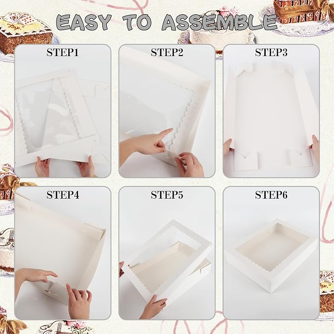 24 Sets 14x10x4in White Bakery Boxes Half Sheet Cake Boxes with Board, Large Treat Boxes for Pastry Baking Cake Donuts Cupcake Pie Packaging