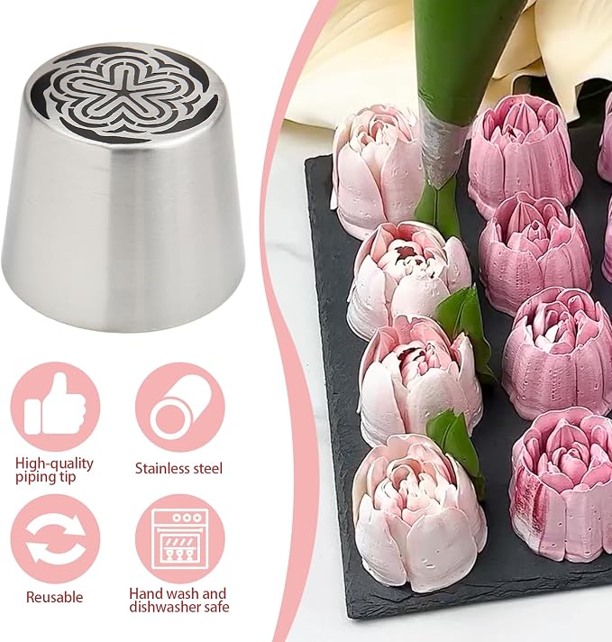 Extra Large Russian Piping Tips for Marshmallows Stainless Steel Flower Frosting Nozzles many styles Cake Decorating Baking tool for Buttercream, Cupcakes Cookies(SL62)