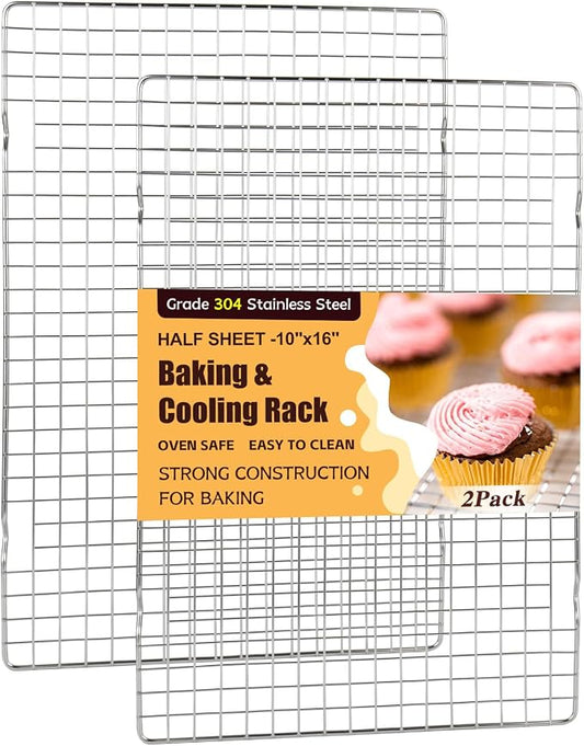 Cooling Racks for Cooking and Baking – 2 PCS 10" x 16" Heavy Duty 304 Stainless Steel Wire Rack, Oven & Dishwasher Safe Baking Cooling Rack for Grilling, Roasting – Fits Half Sheet Pan