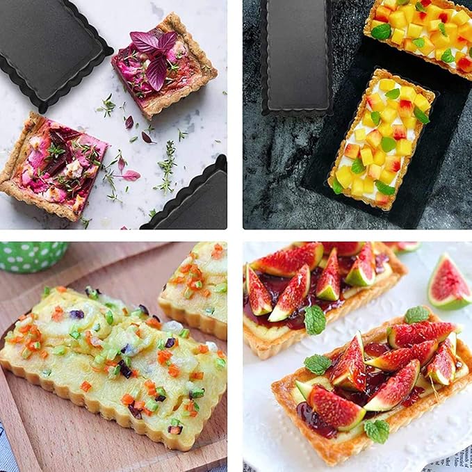 6Pcs Mini Tart Pan 4-Inch with Removable Bottom, Non Stick Carbon Steel Miniature Cupcake Molds Baking Pan for Pies, Cheese Cakes, Desserts, Quiche Pan (Rectangle) | Non Stick, Carbon Steel, For Pies, Cheese Cakes, Desserts
