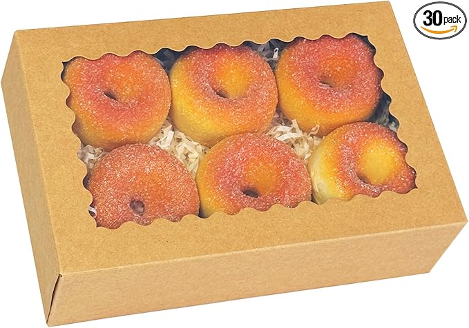 qiqee Auto-pop up 9x6x2.5 Inch Brown Cookie Box with Window 30Pcs Pastry Macaron Bakery Box For Packaging