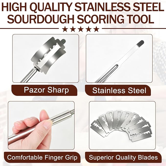 Bread Lame Sourdough Scoring Tool，304 Stainless Steel Bread Scoring Tool, Lame Bread Tool for Sourdough Bread,Sourdough Scorer Tool - Includes 10 Bread Razor Blades
