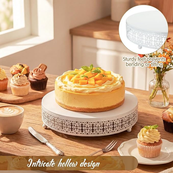 Wenqik 3 Pcs 16'' 14'' 12'' Metal White Cake Stand Round Cake Stands for Dessert Table Cookies Fruit Serving Tray Cupcake Dessert Pastry Riser for Wedding Birthday Party and Events (Retro Style)