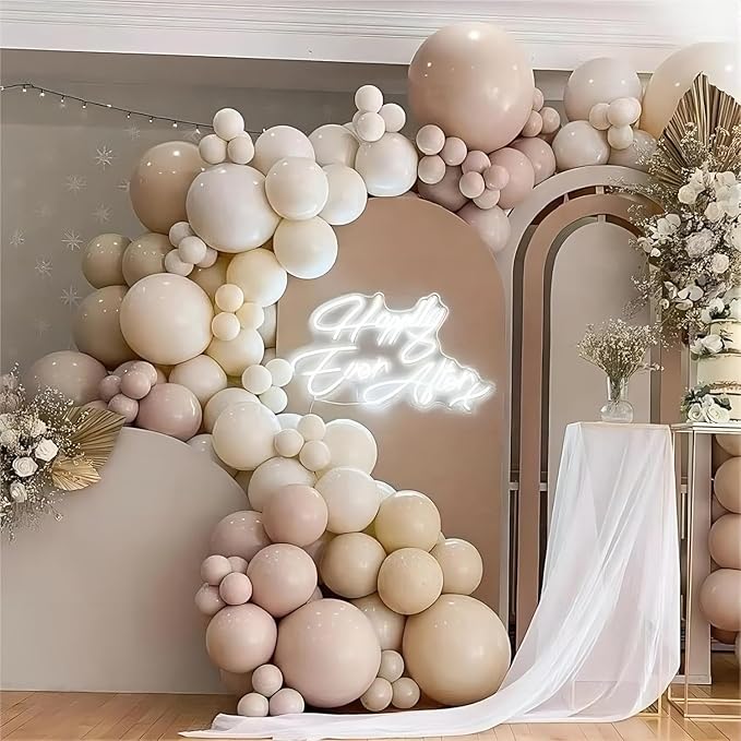 White Sand Balloon Arch Kit, 143Pcs Sand White cream beige Latex Balloon Garland kit, 18 12 10 5 Inch Different Size Balloons for Birthday Baby Shower Wedding Boho Party Decorations Supplies