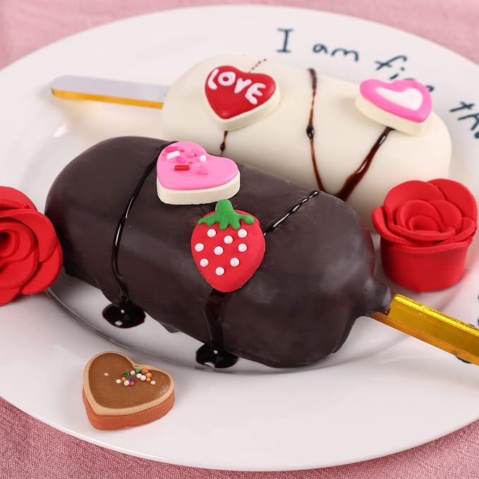 Edible Valentine Icing Decoration, Red Rose Icing Decoration, Royal Icing Heart Sprinkle, Strawberries Sugars Sprinkles for Cupcake Topper, Cake, Ice Cream, Macaron, Cookies and Chocolate.