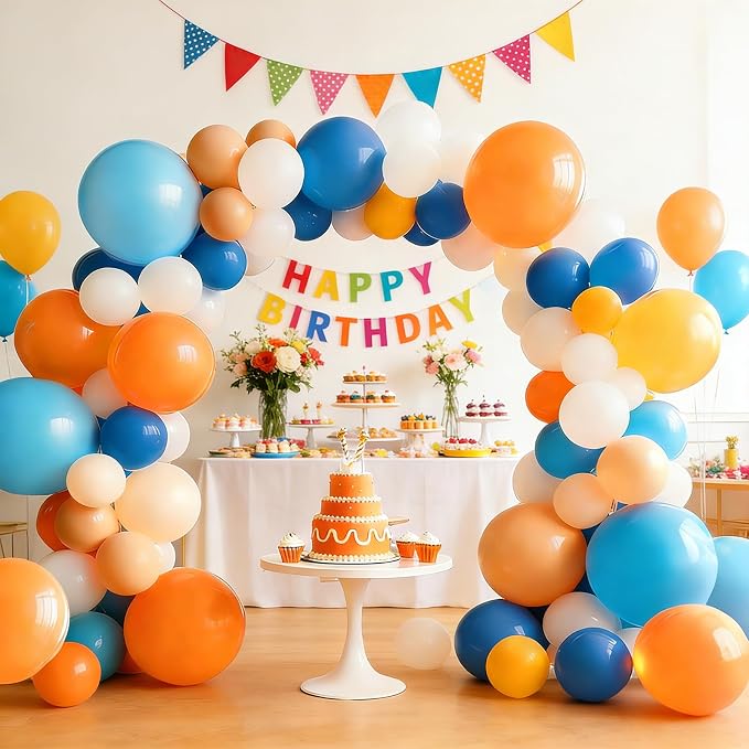 Blue White Yellow Orange Balloons Garland Arch Kit, Light Blue Balloon Arch Kit for Birthday Baby Shower Easter Wedding Graduation Father's Day Gender Reveal Bachelorette Party Decorations