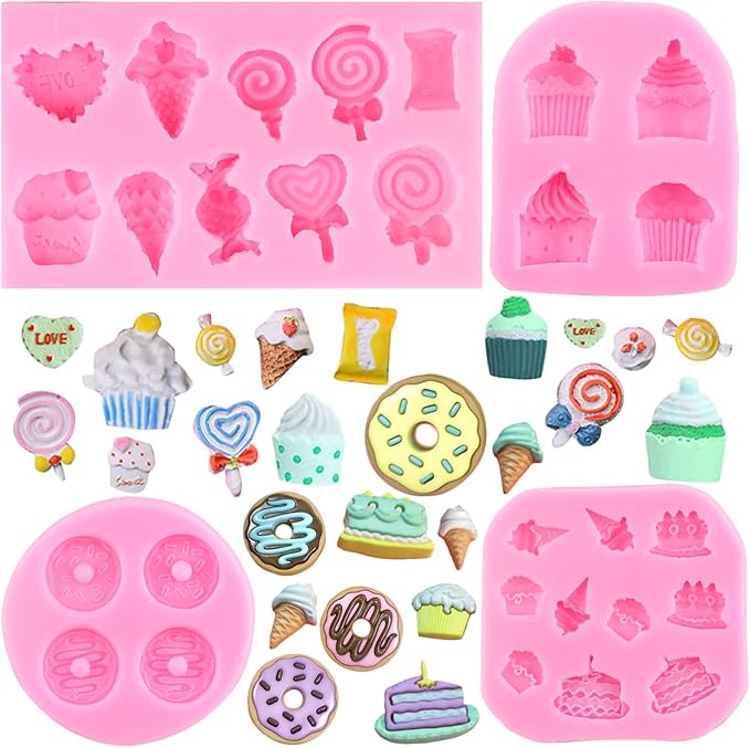 ZiXiang Ice Cream Cones Silicone Molds Donut Fondant Mold Lollipop Candy Mold For Cake Decorating Cupcake Topper Popsicle Polymer Clay Chocolate Gum Paste Set Of 4