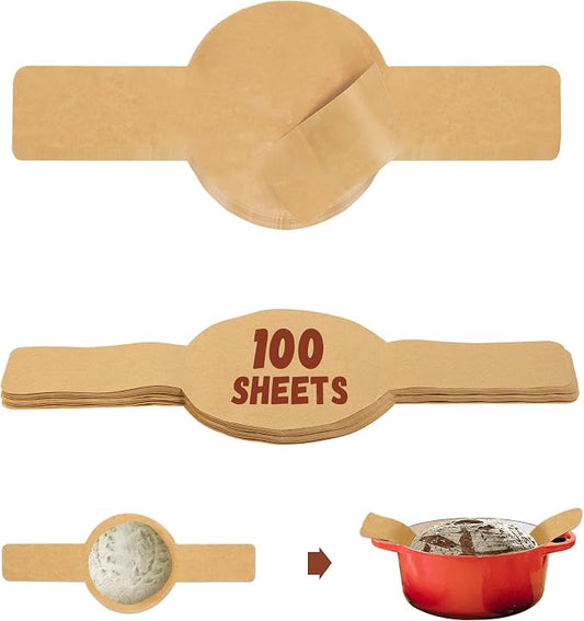 Parchment Paper for Sourdough Baking, GIGYES Bread Sling for Dutch Oven, 8" Round Parchment Paper with Long Handles for air fryer, Easy-Lift, Non-Stick, Odor-Free (Unbleached, 100sheets-Round)