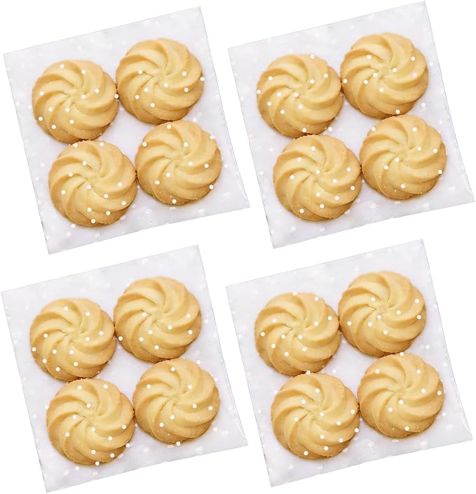 200Pcs White Polka Dot Cookie Bags, Self Sealing Cellophane Bags for Homemade Cookies, Clear Treat Bags with Self Adhesive Seal for Baking, Party Favors and Gift Giving (5.9x5.9 Inches)
