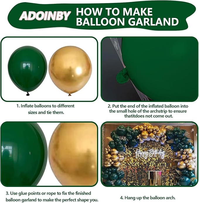 Green and Gold Balloon Arch Kit, Dark Emerald Green Hunter Forest Sage Green Metallic Gold Balloon Garland kit, 18 12 10 5 Inch Balloons for Birthday Wedding Jungle Safari Party Decorations