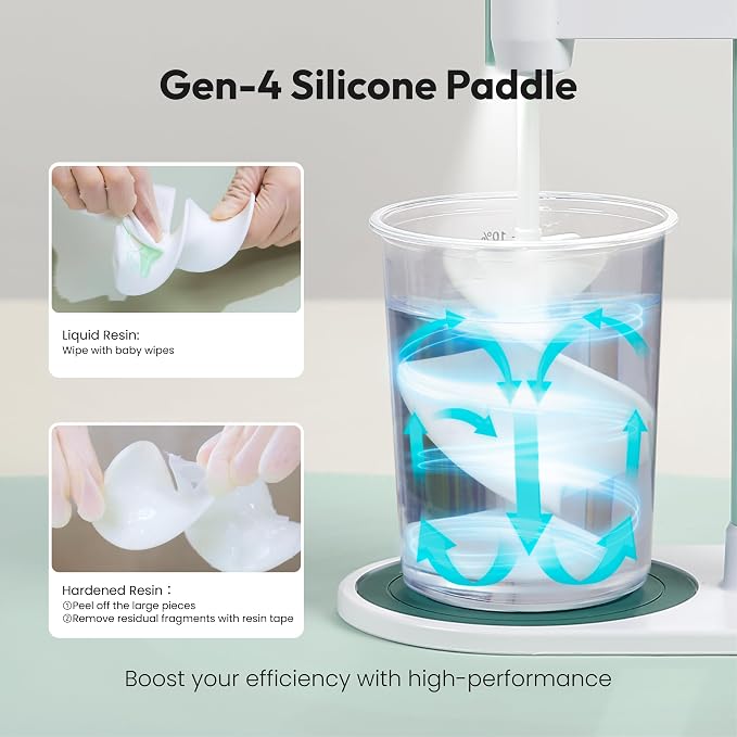 Resiners Airflow Resin Mixer, Handheld Epoxy Mixer with Silicone Paddles & Lighting, 4 Speeds, LED Screen, Minimum Bubbles, Easy Clean, Electric Stirrer Tool for Epoxy Resin, Silicone, Paint Mixing