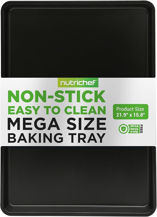 NutriChef Black Baking Pan, Extra Large Cookie Sheet for Baking and Roasting, Nonstick Bakeware for Roasting, Even Heat Distribution, Warp-Resistant, Easy to Clean, Oven Safe & Dishwasher Safe