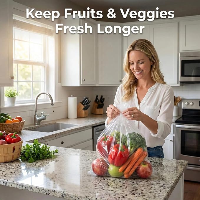 Food Storage Bags, 14" X 20" Clear Plastic Bag, Plastic Produce Bag for Food, Fruit, Vegetable, Refrigerator Storage, Kitchen, 350 Bags/Roll (1 Rolls)
