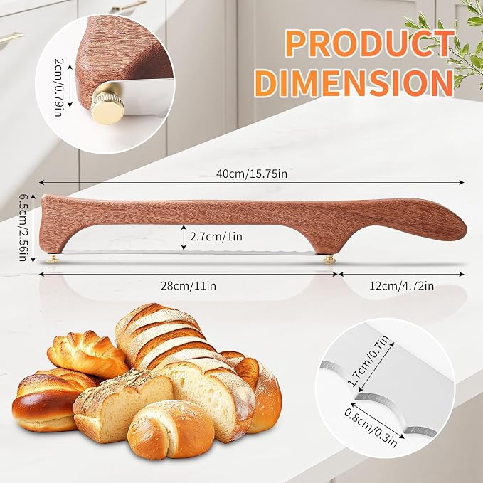 Bread Knife for Homemade Bread,Wooden Sourdough Bread for Slicing,Bow Bread Knife for Sourdough, Bow Design Easy to Cutting Even Slices,Premium Bread Slicer, Bread Saw for Homemade
