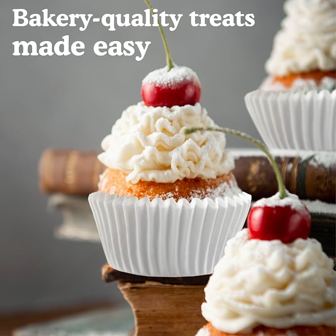 Regency Wraps Baking Cups, Greaseproof Cupcake Muffin Liners, Non-Stick for Easy Removal and Easy Serving of Baked Treats, Pack of 72, Mini Size, White