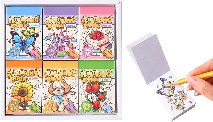 Women's Mini Coloring Book, 6 Pack Small Coloring Books for Adults, 2.36" x 1.57" Pocket Size, Cute Coloring Stickers Books for Adult Kids to Relief Stress Pass The Time