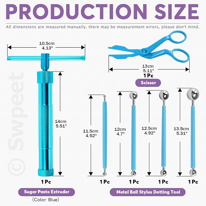 Swpeet 36Pcs Blue Clay Extruder Gun Fondant Sugar Paste Extruder Clay Cake Sculpture Gun, Ball Stylus Dotting Tool with Plastic Scraper, Cake Decorating Supplies Modeling Tool