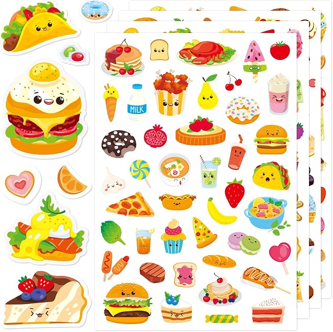 Cute Food Stickers 870 Count Cute Snack Hamburger Pizza Cake Donuts Stickers Party Favors Gifts for Scrapbook Gift Wrap Decor (Food)