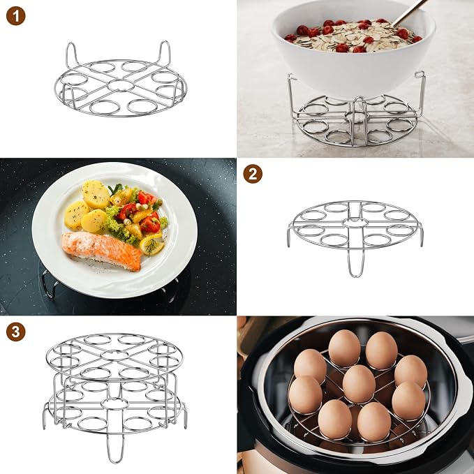 GSlife Egg Steamer Rack - Steel Trivet for Instant Pot Cooker, 2 Packs | Stackable 18 Egg Capacity, Steel Support for Pressure Cooker Meals, Deviled Eggs, Meal Prep, Steaming and Kitchen Daily Use