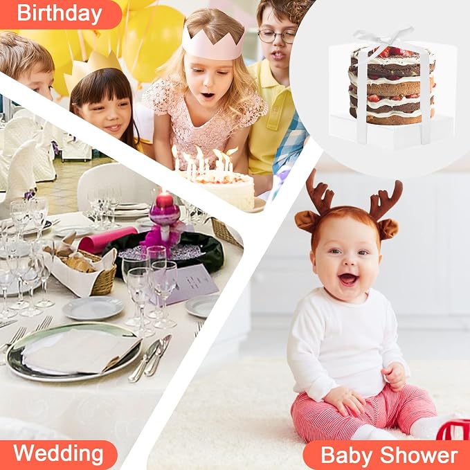 12 Pack Clear Plastic Cupcake Boxes, 3.5 Inch Gold Single Cupcake Containers Disposable Individual Cup Cake Carrier Holder Boxes with Inserts and Ribbon (White)