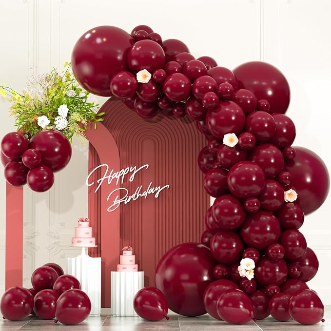 104pcs Burgundy Balloons Different Sizes Pack - 18/12/10/5 Inch Maroon Latex Balloons Garland Arch for Birthday, Wedding, Baby Shower, Valentines Day Party Decoration