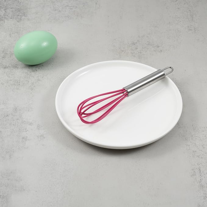 Mini Whisks 6 inch 4Pcs silica gel stainless steel Whisk, Hand Egg Mixer for Flour Cake Egg, Kitchen Cooking Baking Use Whisk (red)
