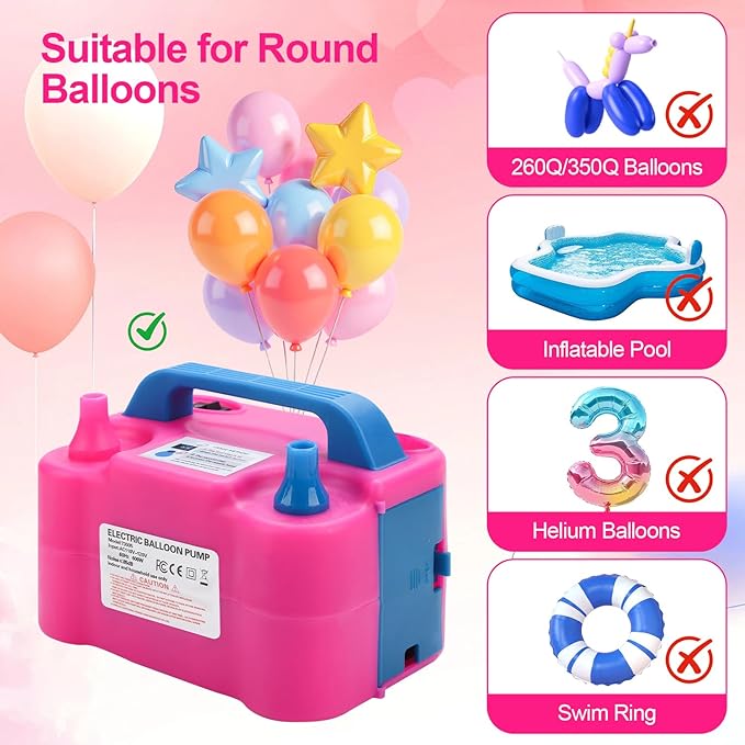 Balloon Pump Electric,110V 600W Balloon Blower Inflator Dual Nozzle Air Pump Balloons Inflator for Decoration, Party, Sport,Gifts:2 Balloon Tying Tools