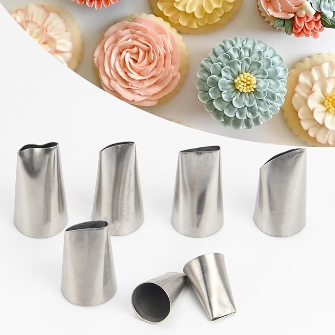 Rose Piping Tip Set, 7-Piece Stainless Steel Cake Decorating Tips, Suitable for Cake Decorating, Piping, Cookies, Cupcakes. Fondant Buttercream or Bean Paste Baking Tools