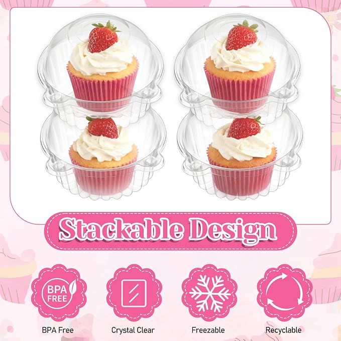200 Pack Individual Cupcake Holders Plastic Cupcake Containers Clear Disposable Cake Carriers Single Muffin Containers with Dome Lids for Dessert Cheesecake Pastries