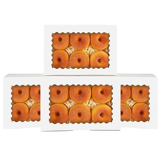 qiqee 100Pcs White Cookie Box with Window 9"x6"x2.5" Pastry Macaron Bakery Box for Packaging