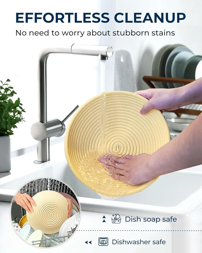 Lorzon Banneton Bread Proofing Baskets Set of 2, 11" Round & 12" Oval Sourdough Proofing Baskets with Sourdough Bread Baking Supplies (Plastic)