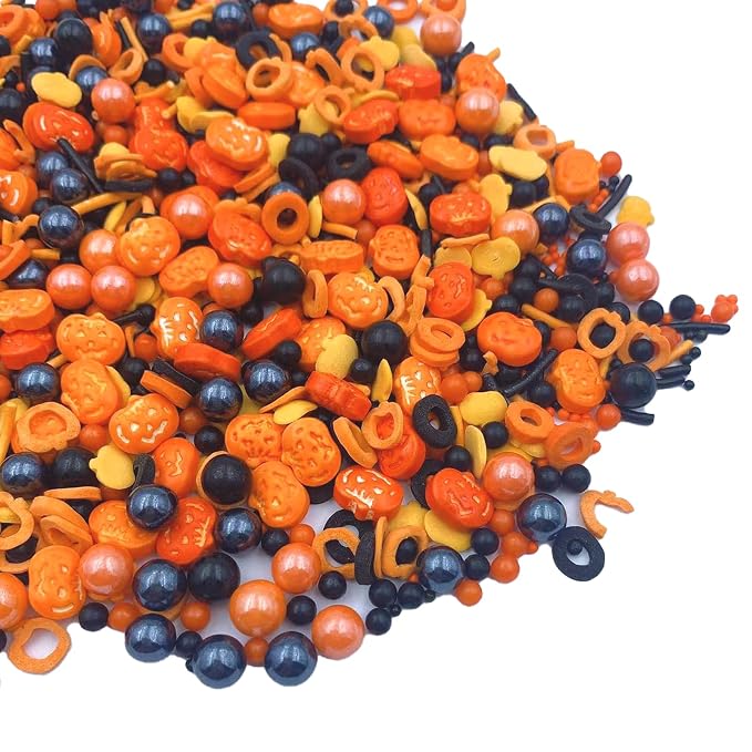 Sentovac Halloween Pumpkin Sprinkle Fall Orange Black Pearl Mix Sprinkles Edible for Cake Decorating Sugar Candy Cookie Cupcake Topper Baking Decorations Halloween Christmas Thankgiving Supplies