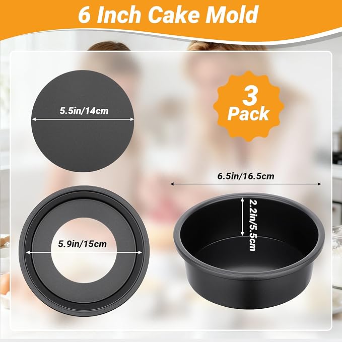 Beasea Round Cake Pan, 3 Pack 6 Inch Carbon Steel Cake Pan with Removable Bottom, Non Stick Cheesecake Mold Metal Tin for Oven Baking