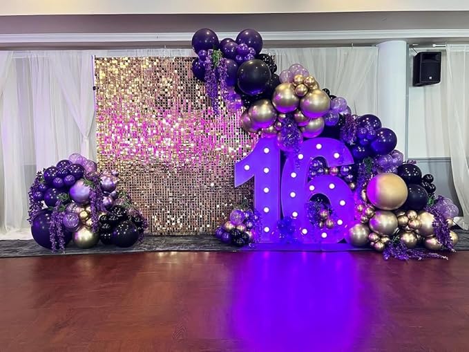 Purple and Gold Balloon Arch Kit, 162Pcs Dark Purple Gold with Stars Balloon Garland kit, Different Size Balloons for Birthday Baby Shower Anniversary Adults Prom Luxury Party Decorations