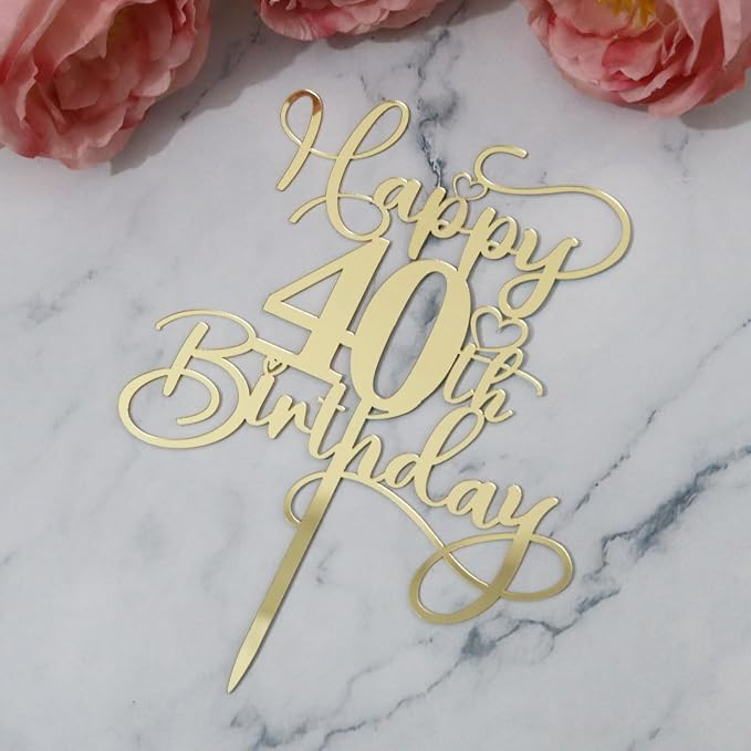 Happy 40th Birthday Cake Topper，Mirrored Gold Acrylic Birthday Topper for Cheers to 40 Years Birthday/Anniversary Party Decoration Ideas, Perfect Keepsake for your family and friends(40th)