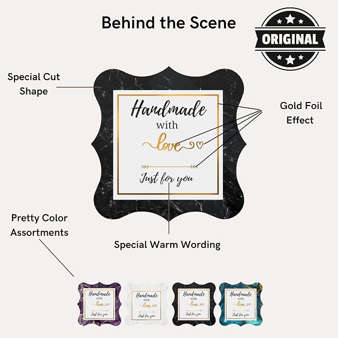 Mobiusea Creation Handmade with Love Stickers Roll | 2 inch Elegant Special Cut | Waterproof 500 Labels for Homemade Goods, Handmade Stickers, Small Business Supplies, Soap Candle Canning Supplies