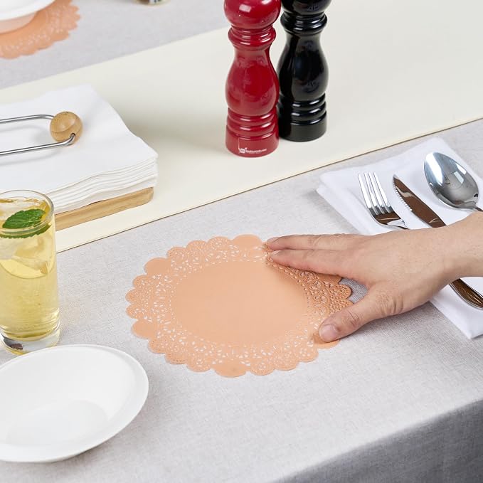 Pastry Tek 8 x 8 Inch Paper Lace Doilies, 4000 Disposable Table Doilies - Elegant Lace Finish, Long Lasting, Coral Paper Doily, for Pastries, Cupcakes, Desserts - Restaurantware