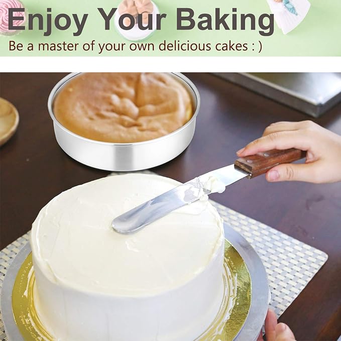 E-far Cake Pan Set of 3 (6 inch/8 inch/9½ inch), Stainless Steel Round Layer Cake Baking Pans, Perfect for Birthday Wedding Tier Cake, Non-Toxic & Healthy, Mirror Finish & Dishwasher Safe